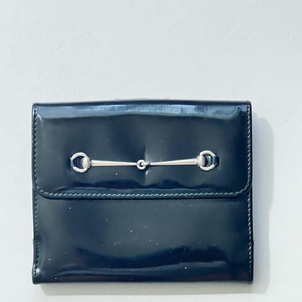 GUC Gucci Black Patent Horse-bit Wallet